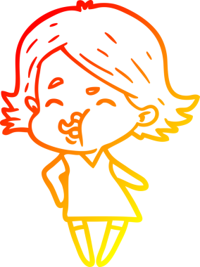 Bir insan tarafından çizilmiş bir çizgi film kızının sıcak çizgi çizimi.