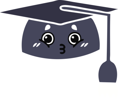 Bir insanın çizdiği mezuniyet şapkasının düz renkli retro karikatürü.