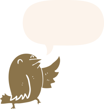 bir insan tarafından çizilmiş, konuşma baloncuklu çizgi film kuşu.