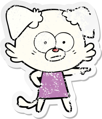 Bir insan tarafından çizilmiş, gergin, çizgi film köpeği çıkartması.