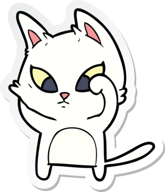 Bir insan tarafından çizilmiş kafası karışmış bir çizgi film kedisinin çıkartması.