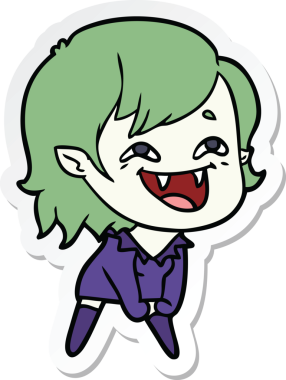 Bir insan tarafından çizilmiş, gülen vampir bir kızın çıkartması.