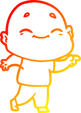 Bir insan tarafından çizilmiş, mutlu kel bir adamın çizgi çizimi.