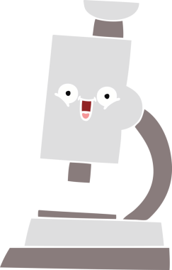 Bir insan tarafından çizilmiş bir mikroskobun düz renkli retro karikatürü