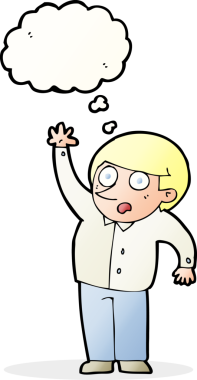 Çizgi filmci bir insan tarafından çizilmiş düşünce baloncuğuyla soru soruyor.