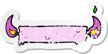 Bir insan tarafından çizilen yanan bir mumun gerilimli retro etiketi.