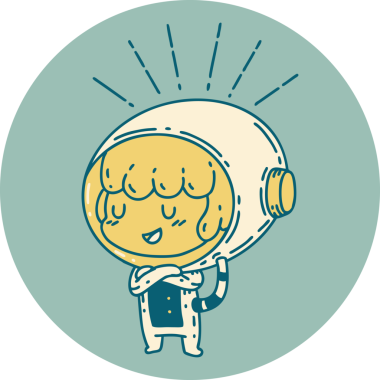 Bir insan tarafından çizilmiş astronot kıyafeti giymiş dövme stili bir kadının simgesi.