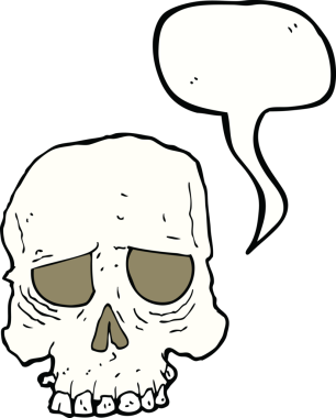 Bir insan tarafından çizilmiş konuşma baloncuğu olan karikatürümsü kafatası.