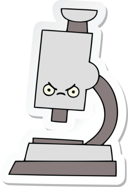 Bir insan tarafından çizilmiş şirin bir mikroskop etiketi.