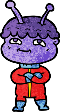 Bir insan tarafından çizilmiş dost canlısı çizgi film uzay adamı.