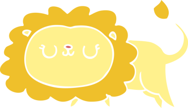 Bir insan tarafından çizilmiş düz renkli çizgi film aslanı