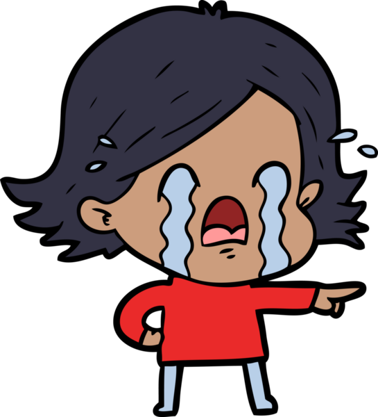 Bir insan tarafından çizilmiş ağlayan çizgi film kadını.