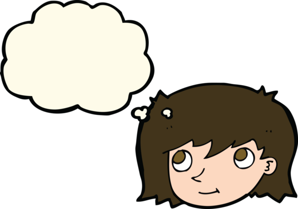 Bir insan tarafından çizilmiş düşünce baloncuklu kadın yüzü.