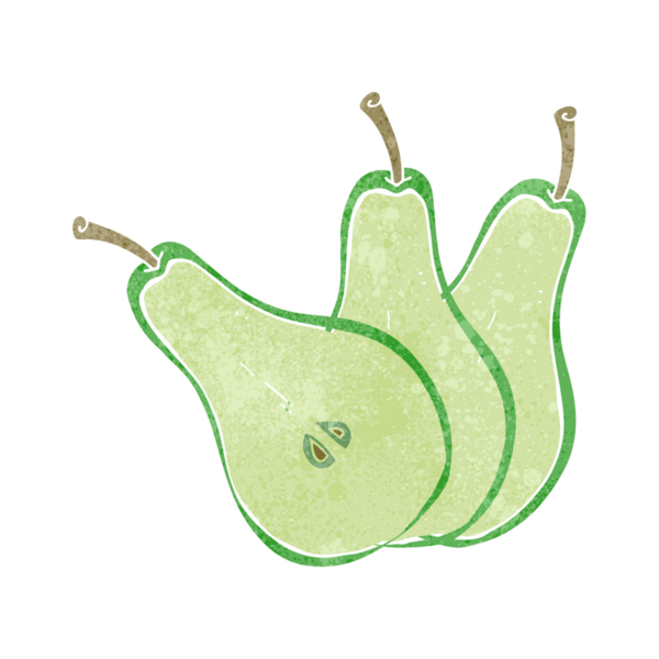 Bir insan tarafından çizilmiş serbest çizim retro çizgi film dilimlenmiş armut