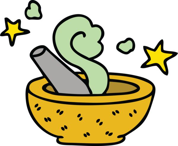 Bir insan tarafından çizilmiş tuhaf çizgi film sihirli tokmak ve havan topu.