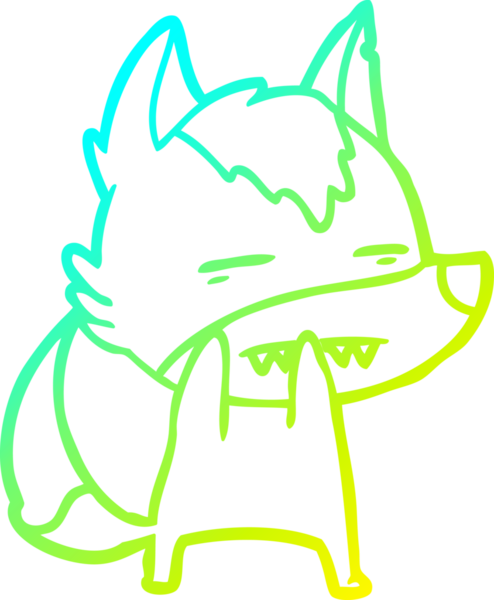 Bir insan tarafından çizilmiş dişleri gösteren çizgi bir kurt çizimi.