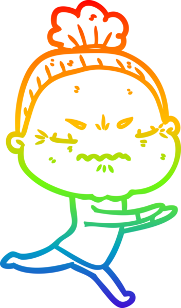 Gökkuşağı gradyan çizgi çizimi bir insan tarafından çizilmiş yaşlı bir kadın tarafından rahatsız edildi