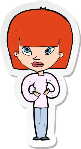 Bir insan tarafından çizilmiş kendine işaret eden bir karikatür kadının çıkartması.