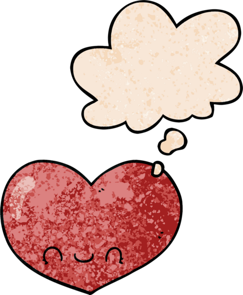 Bir insan tarafından çizilmiş grunge desen tarzında düşünce baloncuğu olan kalp karakterini seviyorum.