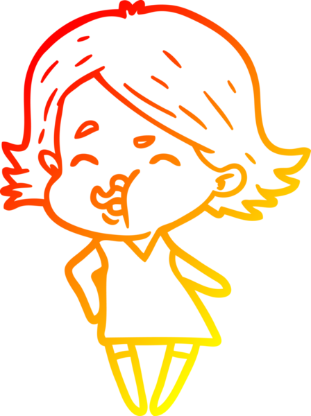 Bir insan tarafından çizilmiş bir çizgi film kızının sıcak çizgi çizimi.