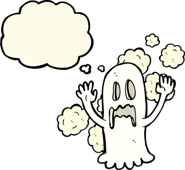 Bir insan tarafından çizilmiş düşünce baloncuklu karikatür hayaleti.