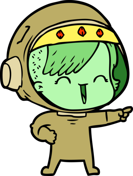 Bir insan tarafından çizilmiş mutlu uzay kızı.