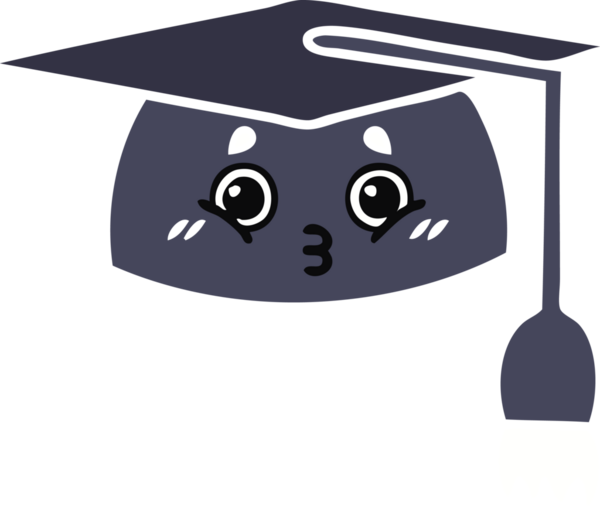 Bir insanın çizdiği mezuniyet şapkasının düz renkli retro karikatürü.