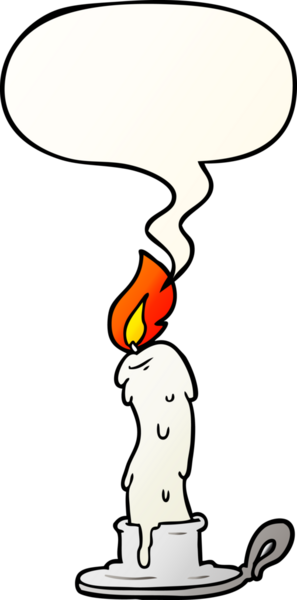 bir insan tarafından çizilmiş yumuşak eğimli konuşma baloncuklu ürkünç eski bir mum.