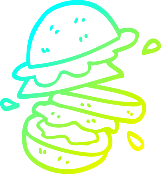 Bir insan tarafından çizilmiş bir çizgi film hamburgerinin soğuk gradyan çizimi