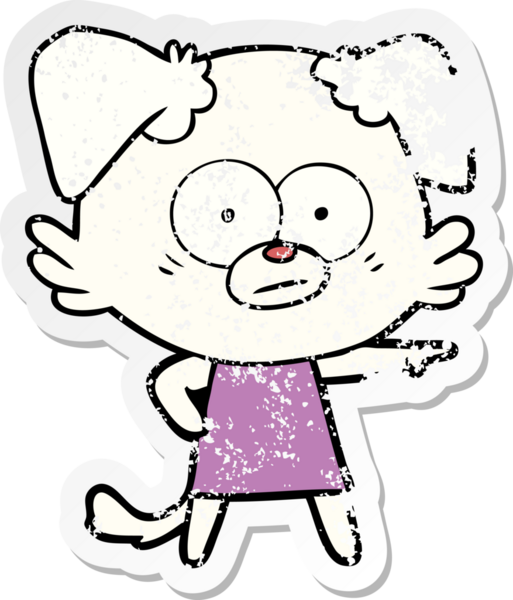 Bir insan tarafından çizilmiş, gergin, çizgi film köpeği çıkartması.