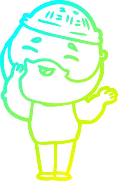 Bir insan tarafından çizilmiş, mutlu, sakallı, çizgi film karakteri.