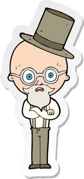 Bir insan tarafından çizilmiş silindir şapkalı yaşlı bir adamın çıkartması.