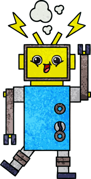 Bir insan tarafından çizilmiş bir robotun retro grunge dokusu