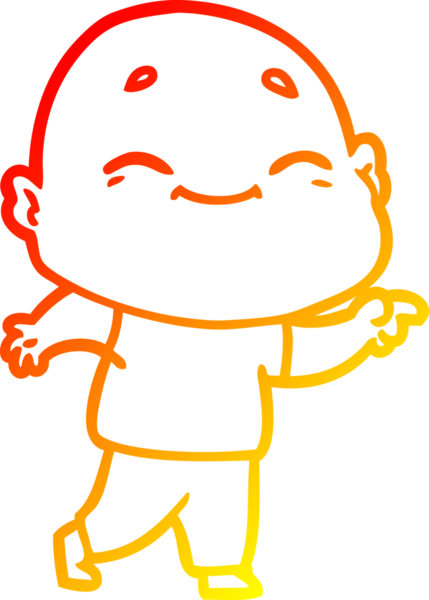 Bir insan tarafından çizilmiş, mutlu kel bir adamın çizgi çizimi.