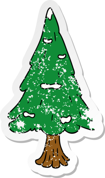 Çizilmiş el yazısı karikatür karalaması bir insan tarafından çizilmiş tek karla kaplı ağaç