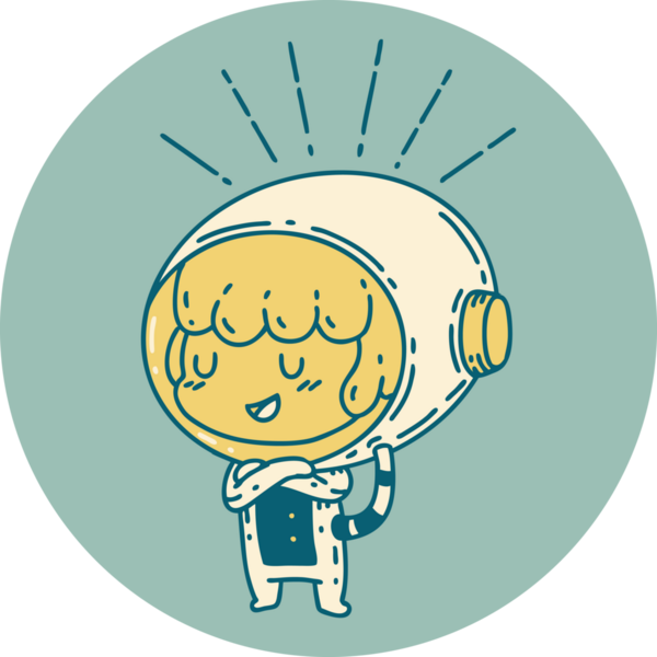 Bir insan tarafından çizilmiş astronot kıyafeti giymiş dövme stili bir kadının simgesi.