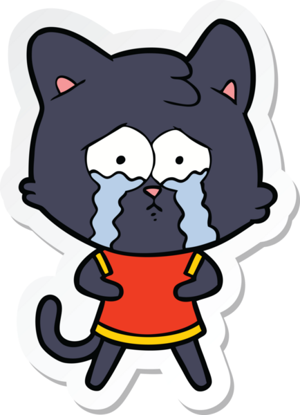 Bir insan tarafından çizilmiş ağlayan bir kedinin çıkartması.