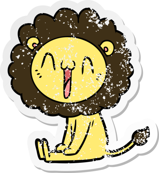 Bir insan tarafından çizilmiş mutlu çizgi film aslanının sıkıntılı çıkartması.