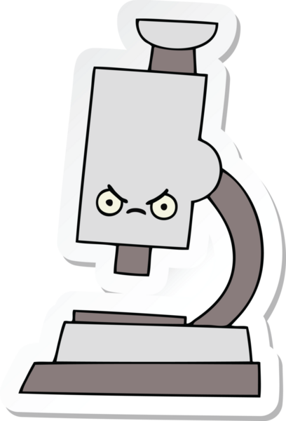 Bir insan tarafından çizilmiş şirin bir mikroskop etiketi.