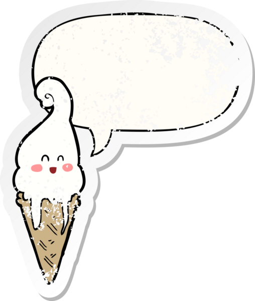 Konuşma balonlu çizgi film dondurması bir insan tarafından çizilmiş sıkıntılı eski bir çıkartma