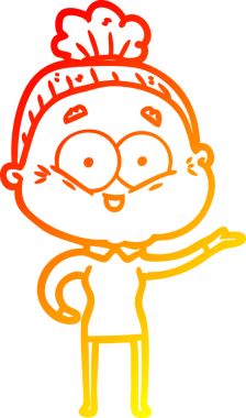 Bir insan tarafından çizilmiş mutlu, yaşlı bir kadının sıcak çizgi çizimi.