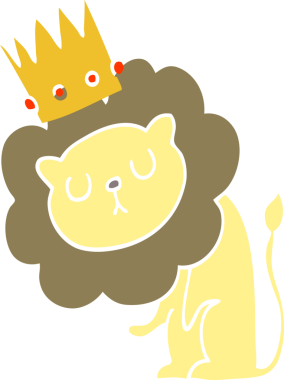 Düz renkli çizgi film aslanı, bir insan tarafından çizilmiş.