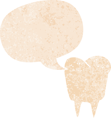 Bir insan tarafından çizilmiş grunge dertli retro desenli konuşma baloncuklu çizgi film dişleri