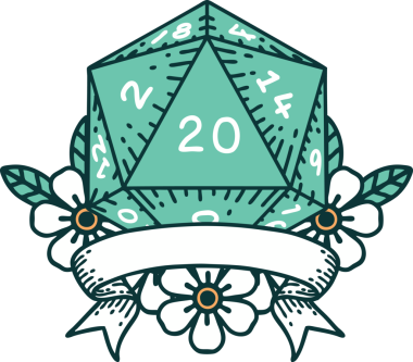 Retro Dövme Biçimi Doğal 20 kritik vuruş D20 zar bir insan tarafından çizildi