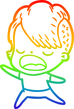 Gökkuşağı gradyan çizgi çizimi bir insan tarafından çizilen havalı hippi kız çizimi