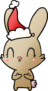 Bir insan tarafından çizilmiş Noel Baba şapkası takan bir tavşanın gradyan çizimi.