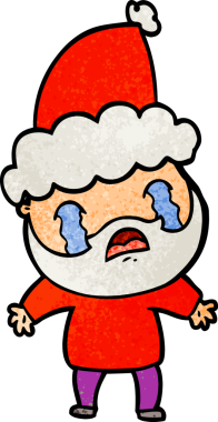 Bir insanın çizdiği Noel Baba şapkasıyla ağlayan sakallı bir adamın el çizimi karikatürü.