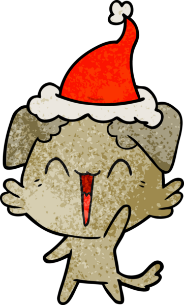 Mutlu, küçük köpek eli çizilmiş bir insan tarafından çizilmiş Noel Baba şapkası.