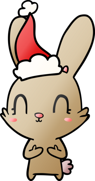 Bir insan tarafından çizilmiş Noel Baba şapkası takan bir tavşanın gradyan çizimi.