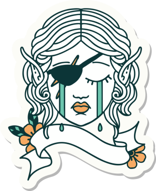 Bir insan tarafından çizilmiş ağlayan bir elf karakterinin çıkartması.